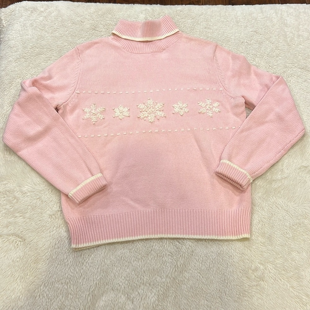 Vintage  Tian Collection Pink Turtleneck Snowflake Sweater L